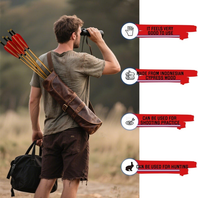 e5e10 33inch Wooden Arrows Handmade Tradition Target Arrows with Turkey Feather Fletching with Field Points for Recurve Bow Longbow Archery Practice 12PACK - Image 4